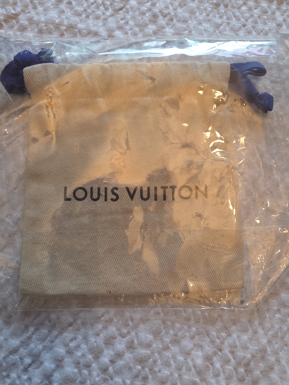 Louis Vuitton Beige Drawstring Dust Bag with Blue Cord